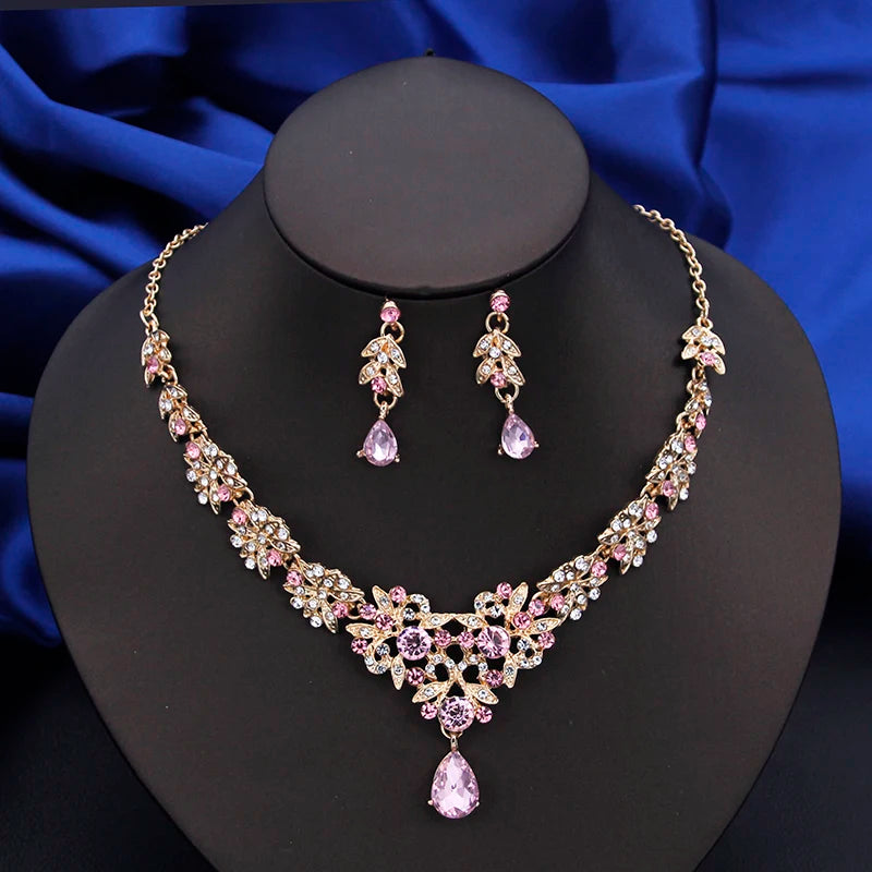 Elegant Red Bridal Necklace & Earrings Set