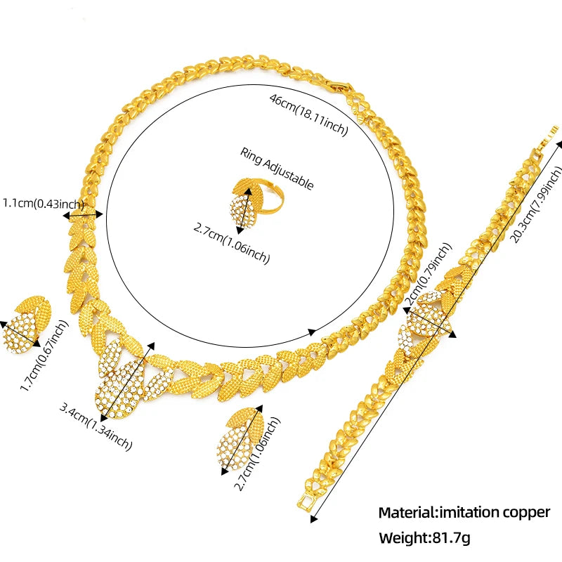 Bridal Jewelry Sets For Women 24k Gold Color Ethiopian Luxury Dubai Necklace And Earrings Set Wedding