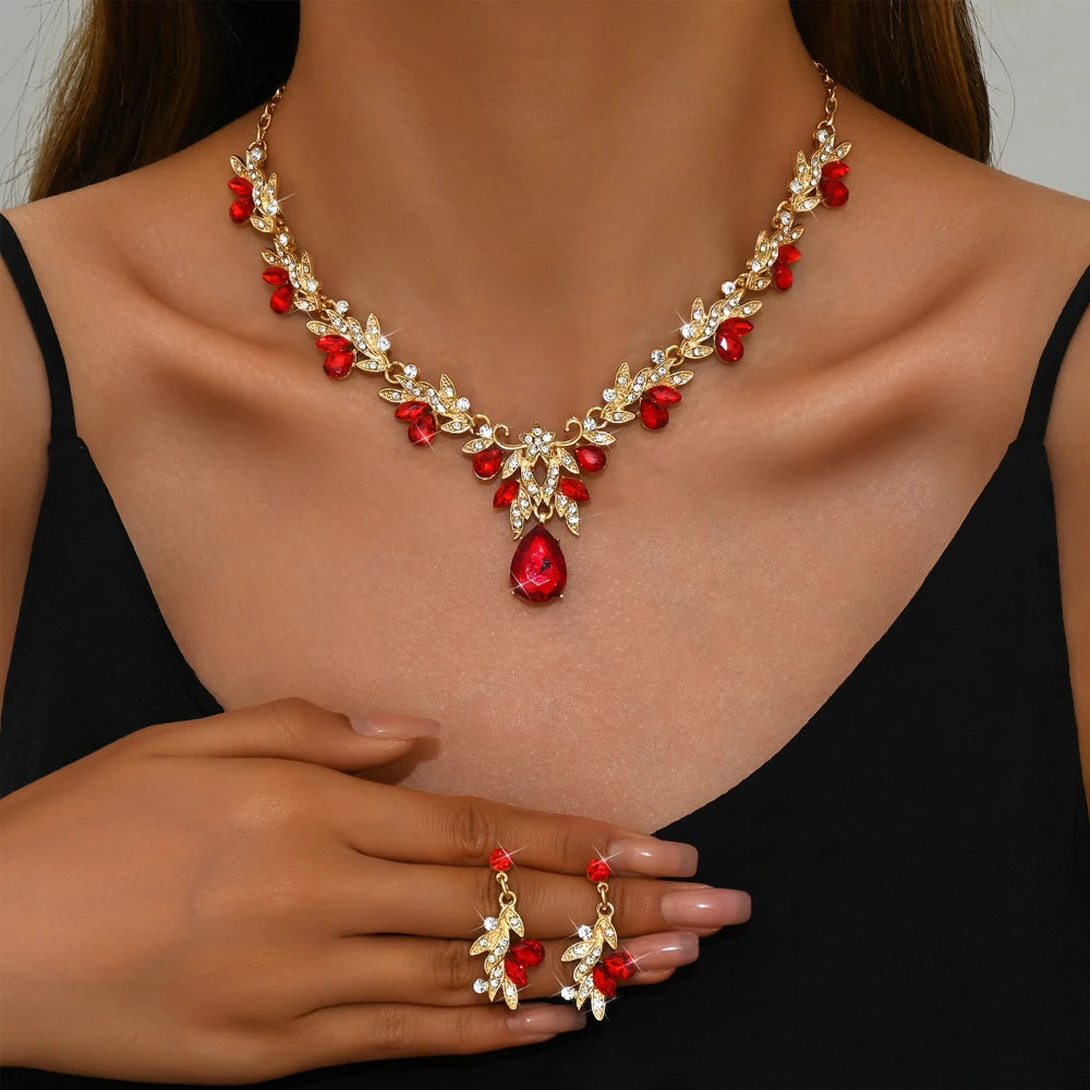 Luxury Crystal Bridal Jewelry Set – Necklace, Earrings & Ring | Wedding & Evening Elegance