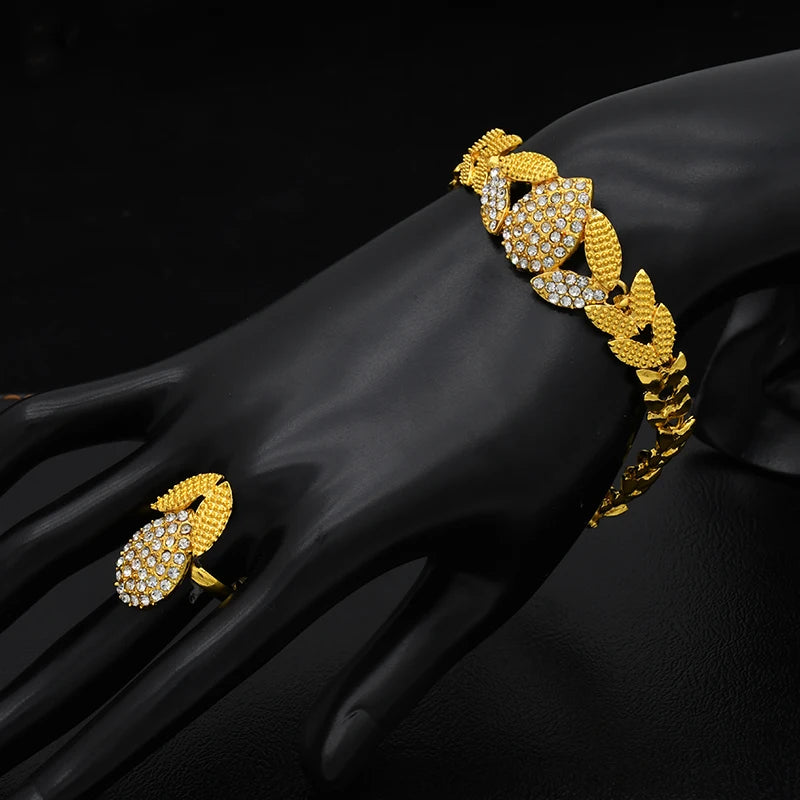 Bridal Jewelry Sets For Women 24k Gold Color Ethiopian Luxury Dubai Necklace And Earrings Set Wedding