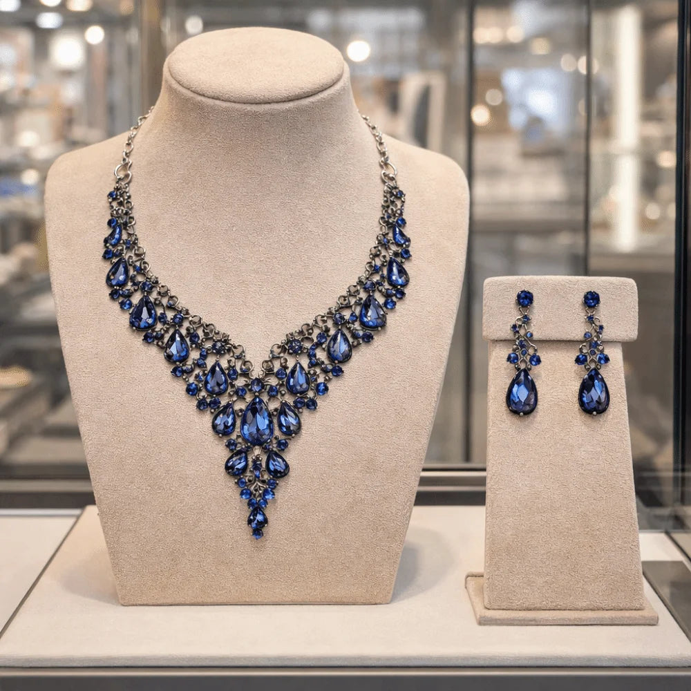 Luxury Crystal Rhinestone Jewelry Set – Necklace & Earrings Bridal Wedding Set