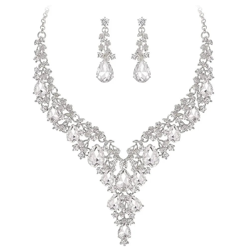 Luxury Crystal Rhinestone Jewelry Set – Necklace & Earrings Bridal Wedding Set