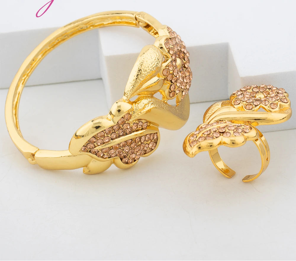 Luxury Gold-Plated Jewelry Set for Women – Necklace, Earrings, Bangle & Ring