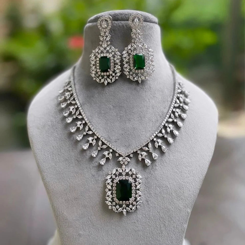 Boho Zircon Jewelry Set – Bridal Necklace & Earrings Wedding Set