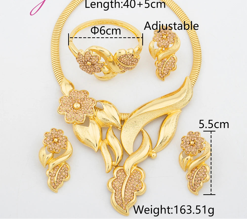 Luxury Gold-Plated Jewelry Set for Women – Necklace, Earrings, Bangle & Ring