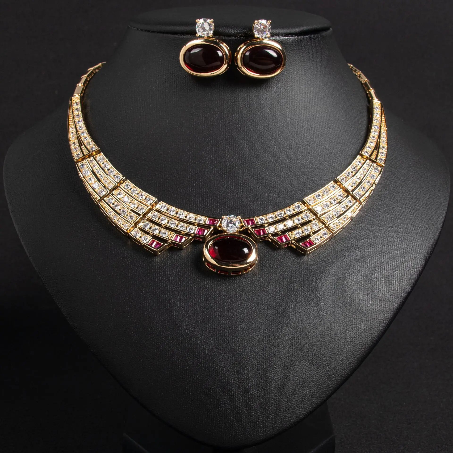 Luxury Bridal Crystal Jewelry Set – Necklace & Earrings – Gold Plated – 4 Colors
