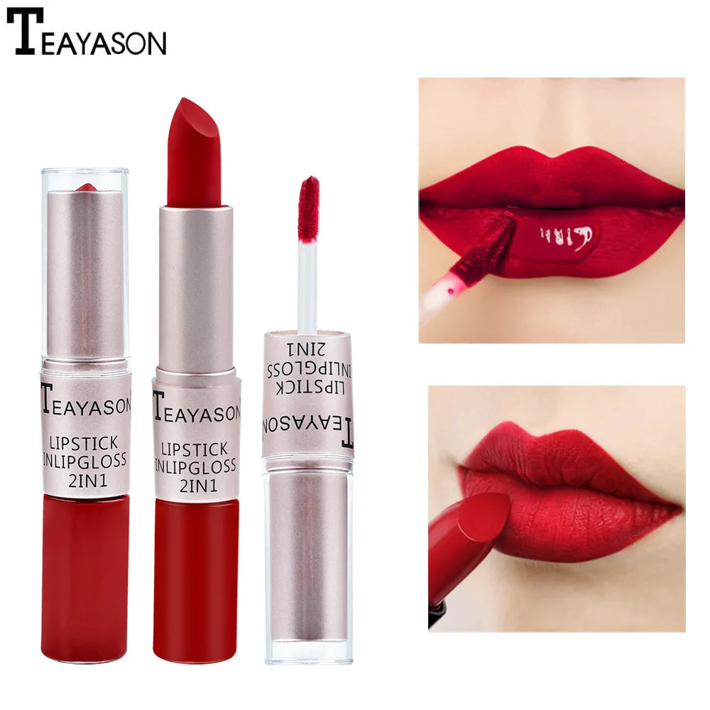 2-in-1 Velvet Matte Lipstick & High-Shine Lip Gloss – Long-Lasting, Waterproof & Non-Stick