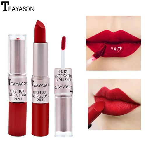 2-in-1 Velvet Matte Lipstick & High-Shine Lip Gloss – Long-Lasting, Waterproof & Non-Stick