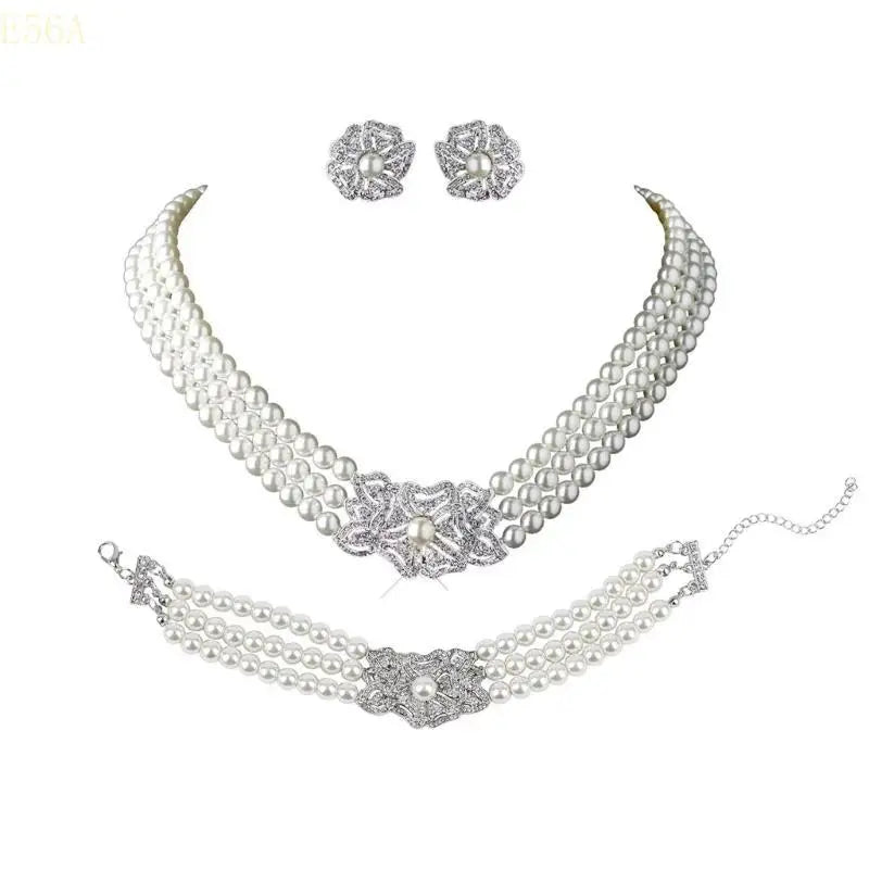 Luxury Pearl & Crystal Jewelry Set – Necklace, Bracelet & Earrings for Women | Elegant Wedding & Bridal Gift