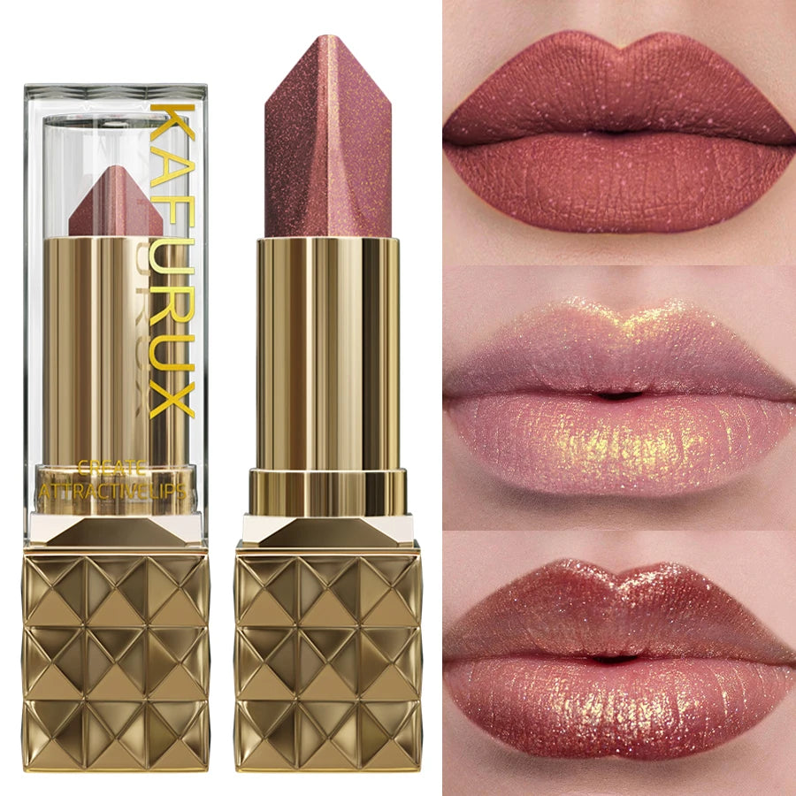 Two-Tone Glitter Metallic Lipstick – Pearl Shine, Long-Lasting & Moisturizing