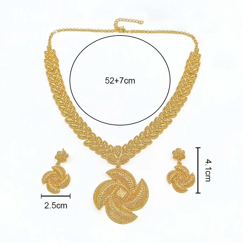 Luxury Gold Necklace & Earrings Set – Elegant Dubai Style Jewelry for Women