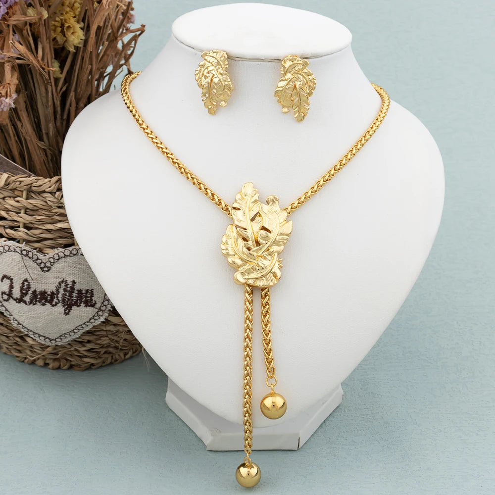 New Fashion Gold-Plated Jewelry Set – Necklace & Drop Earrings Set for Women