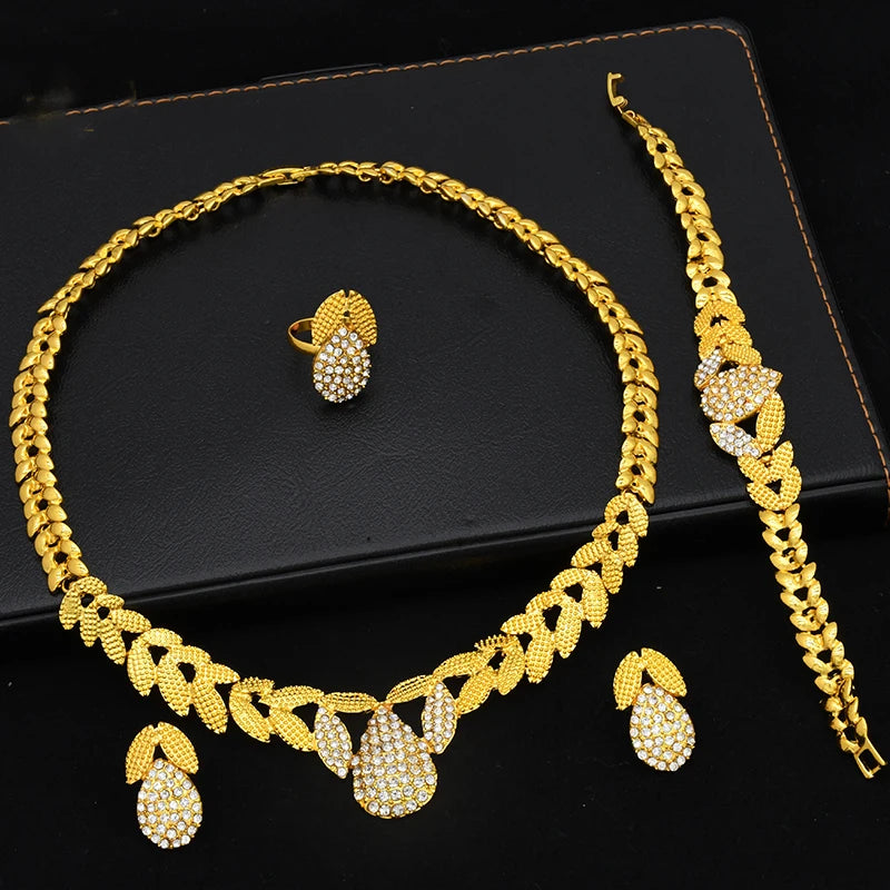 Bridal Jewelry Sets For Women 24k Gold Color Ethiopian Luxury Dubai Necklace And Earrings Set Wedding
