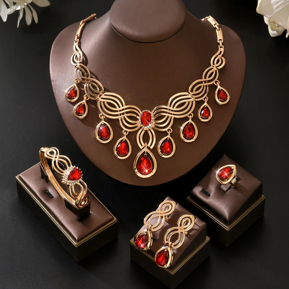 Luxury Crystal Jewelry Set | Red & Black
