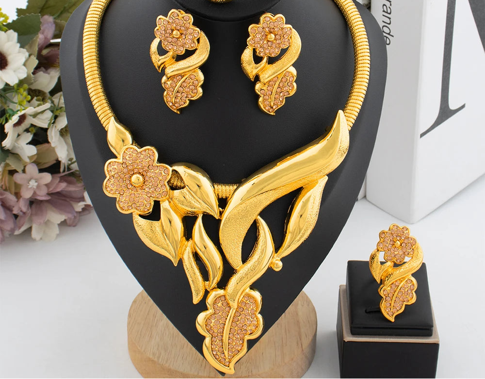 Luxury Gold-Plated Jewelry Set for Women – Necklace, Earrings, Bangle & Ring