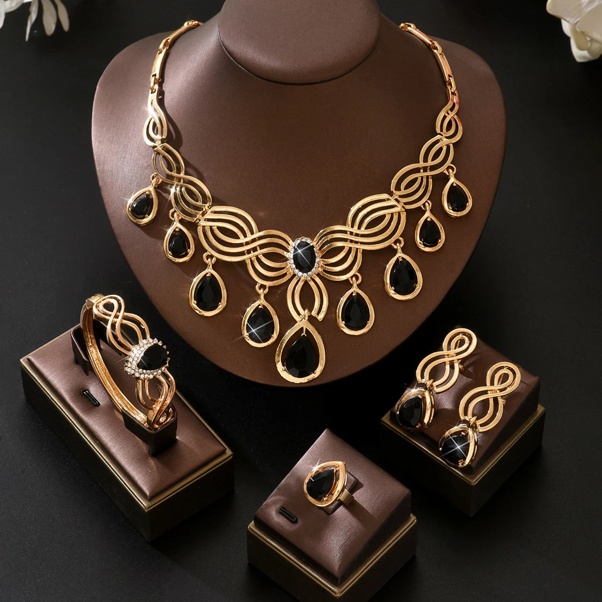 Luxury Crystal Jewelry Set | Red & Black