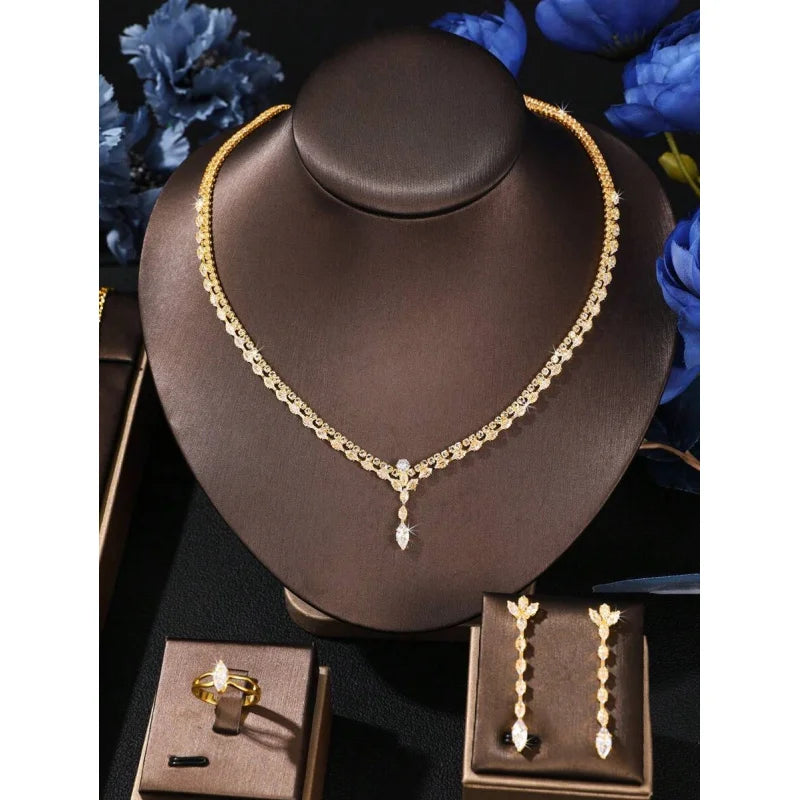 Luxury 5-Piece Zirconia Bridal Jewelry Set – Crystal Necklace, Earrings, Bracelet & Ring