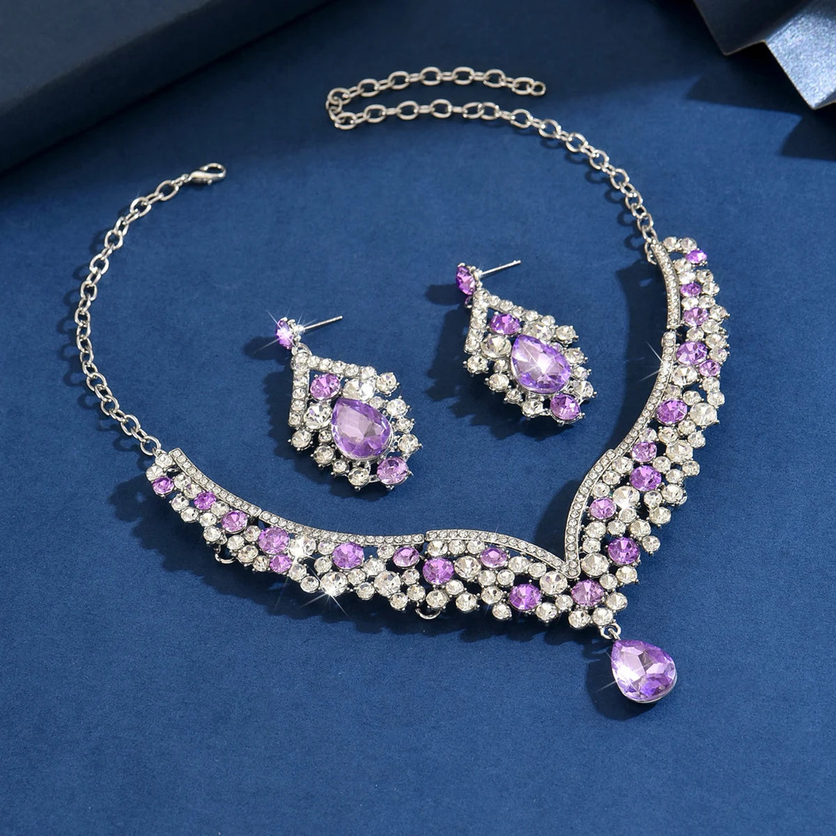 Luxury Crystal Necklace & Earrings Jewelry Set – Gold Tone Bridal Wedding Party Jewelry