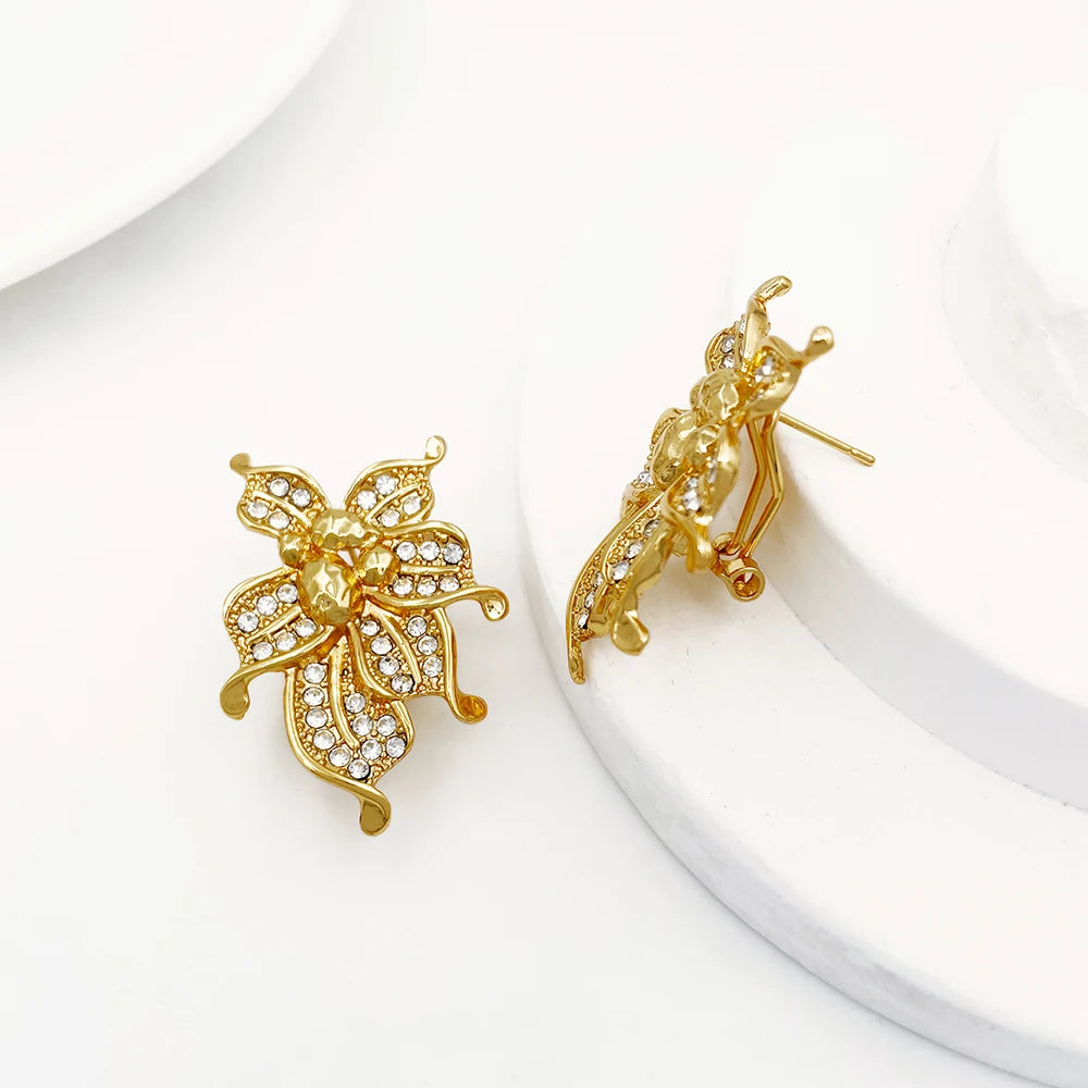 Luxury 18K Gold Plated 4-Piece Floral Jewelry Set – Choker Necklace, Bracelet, Earrings & Ring