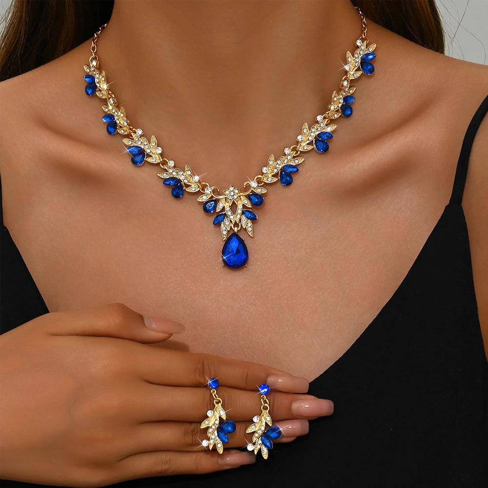 Luxury Crystal Bridal Jewelry Set – Necklace, Earrings & Ring | Wedding & Evening Elegance