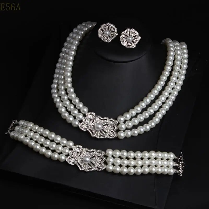 Luxury Pearl & Crystal Jewelry Set – Necklace, Bracelet & Earrings for Women | Elegant Wedding & Bridal Gift