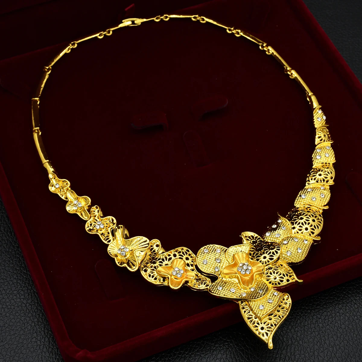 Luxury Indian Bridal Jewelry Set – 24K Gold Color Ethiopian Dubai Necklace & Earrings for Women