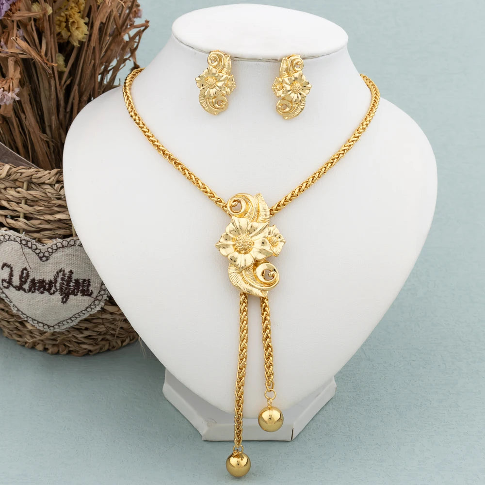 New Fashion Gold-Plated Jewelry Set – Necklace & Drop Earrings Set for Women