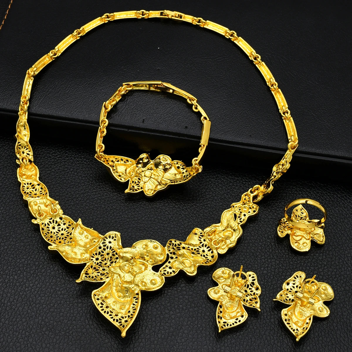 Luxury Indian Bridal Jewelry Set – 24K Gold Color Ethiopian Dubai Necklace & Earrings for Women