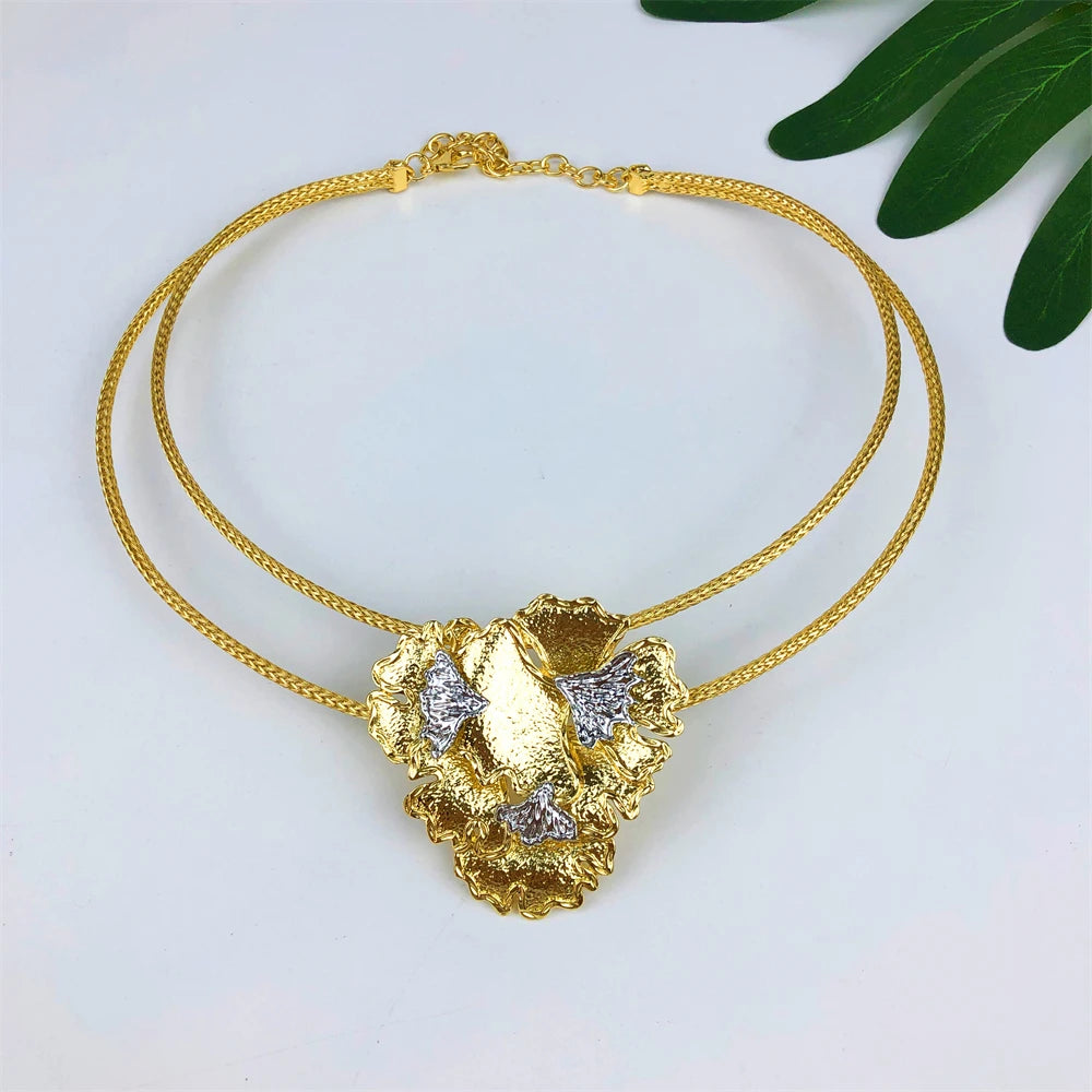 Luxury Gold Flower Jewelry Set – Necklace, Earrings & Ring