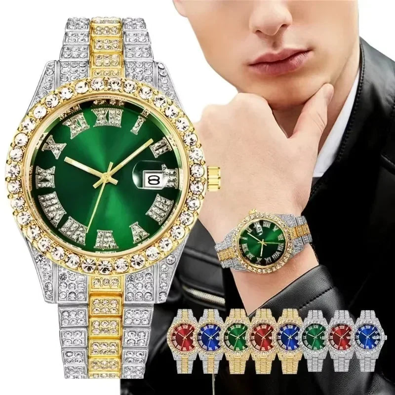 Luxury Iced Out Hip Hop Men’s Watch – Diamond Style Fashion Wristwatch – Multiple Colors