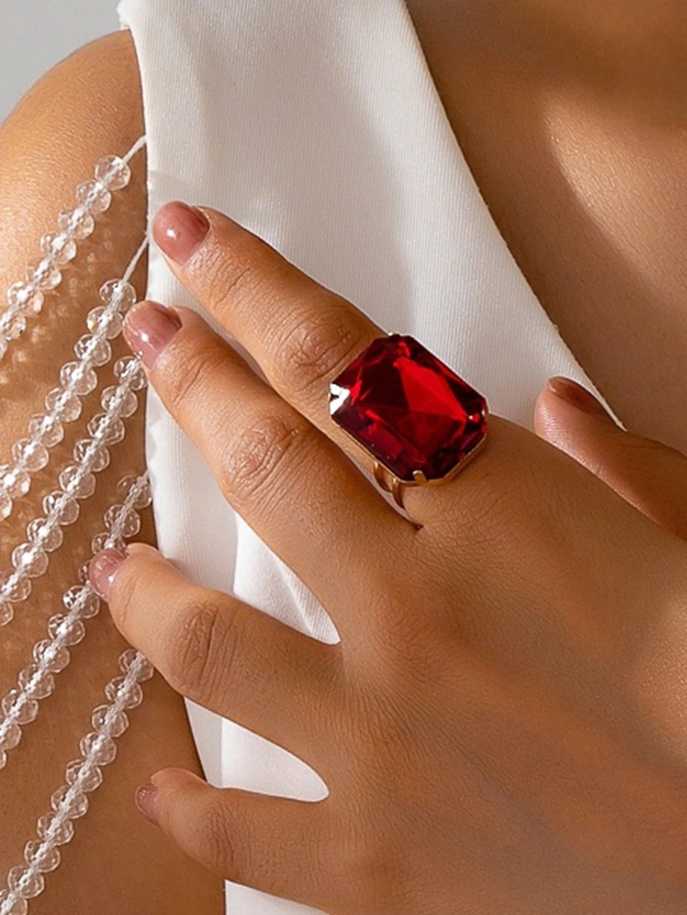 Luxury Red Gemstone Jewelry Set – Necklace, Bracelet & Ring | Elegant 3-Piece Women's Gift Set