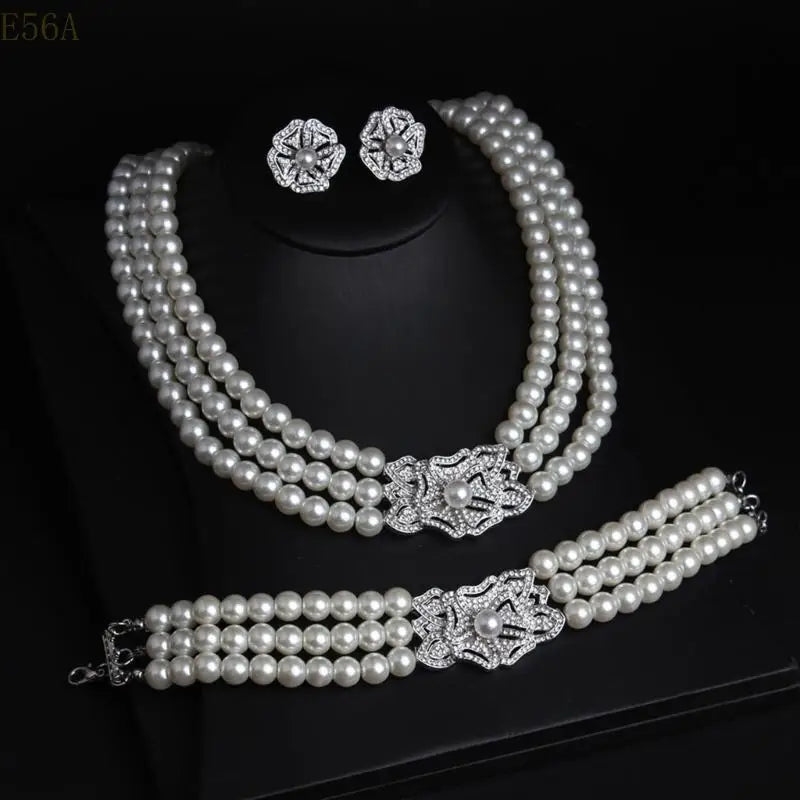 Luxury Pearl & Crystal Jewelry Set – Necklace, Bracelet & Earrings for Women | Elegant Wedding & Bridal Gift