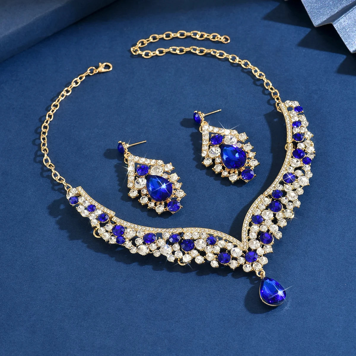 Luxury Crystal Necklace & Earrings Jewelry Set – Gold Tone Bridal Wedding Party Jewelry