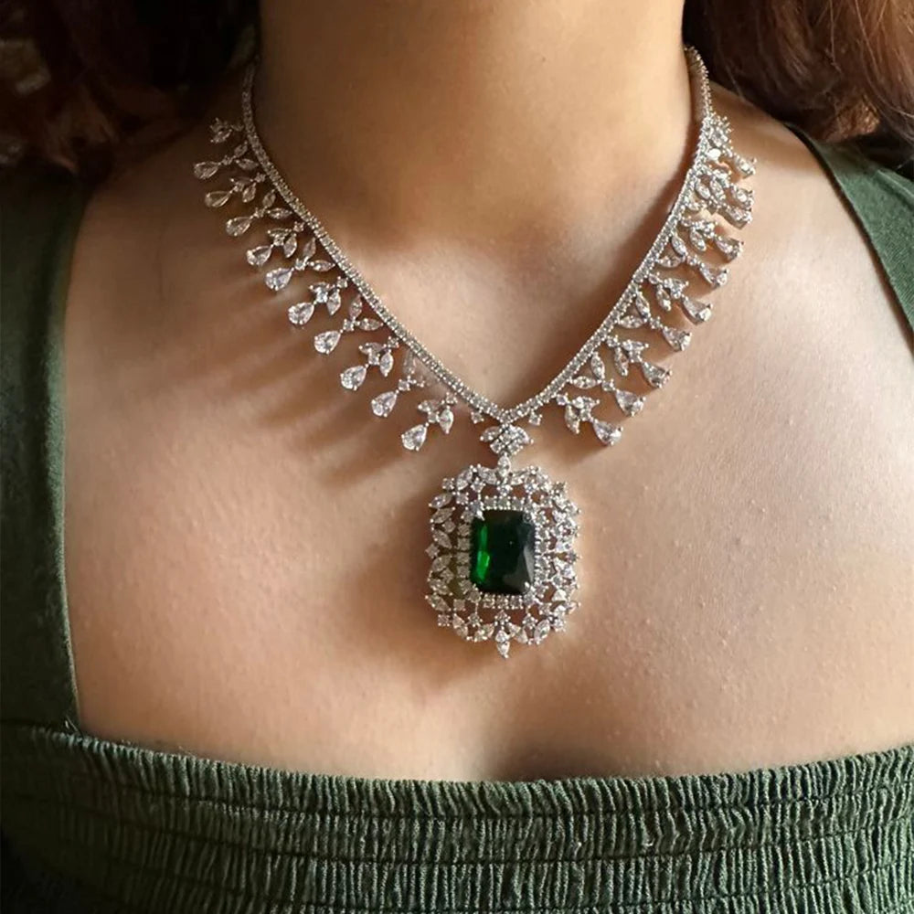 Boho Zircon Jewelry Set – Bridal Necklace & Earrings Wedding Set