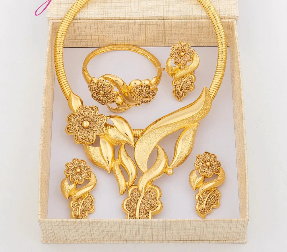 Luxury Gold-Plated Jewelry Set for Women – Necklace, Earrings, Bangle & Ring