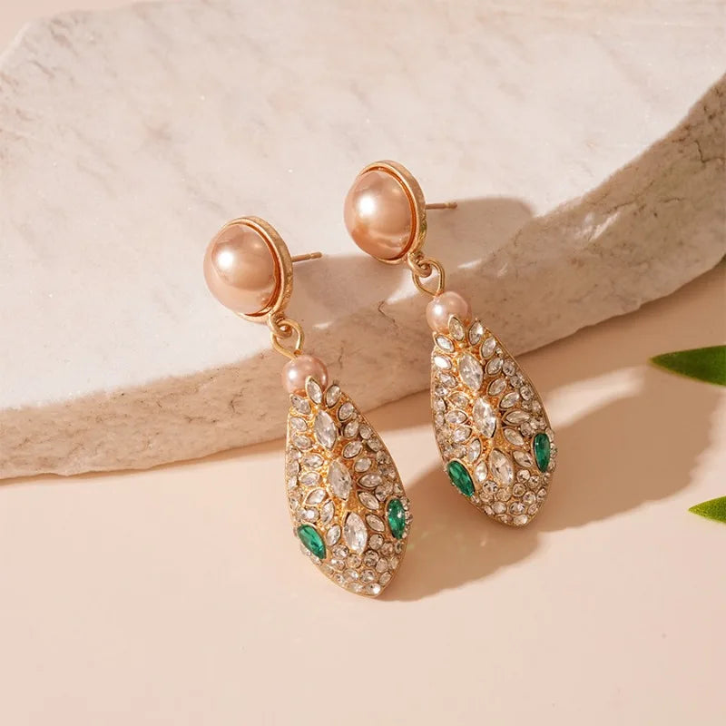 Luxury Rhinestone & Imitation Pearl Jewelry Set – Snake Chain Necklace & Drop Earrings for Women