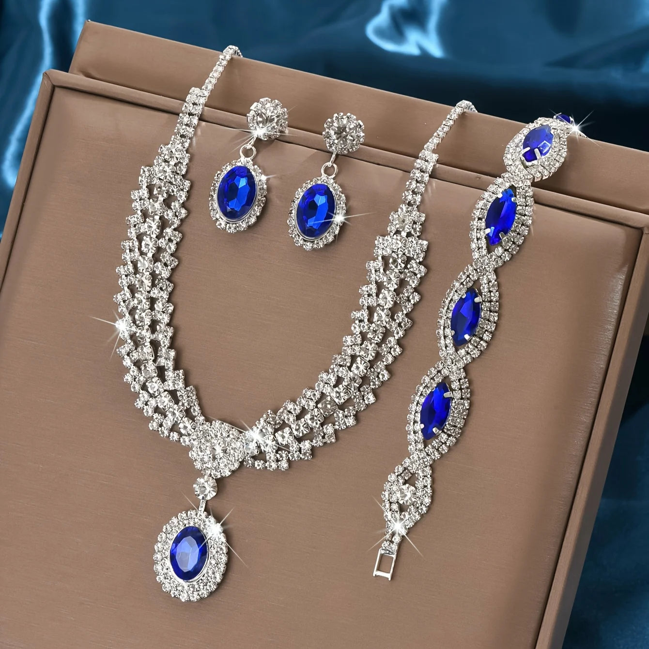 Elegant Bridal Jewelry Set – Crystal Necklace & Earrings Set (Multiple Colors)