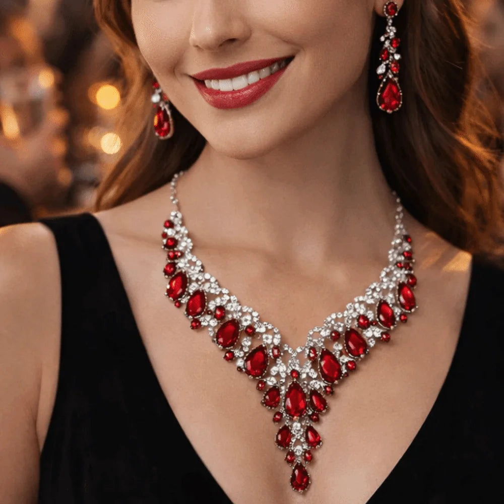 Luxury Crystal Rhinestone Jewelry Set – Necklace & Earrings Bridal Wedding Set