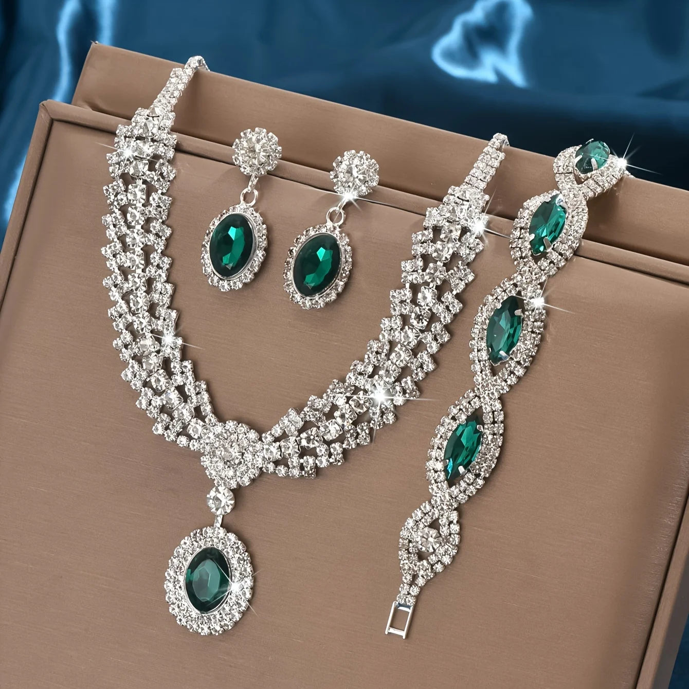 Elegant Bridal Jewelry Set – Crystal Necklace & Earrings Set (Multiple Colors)