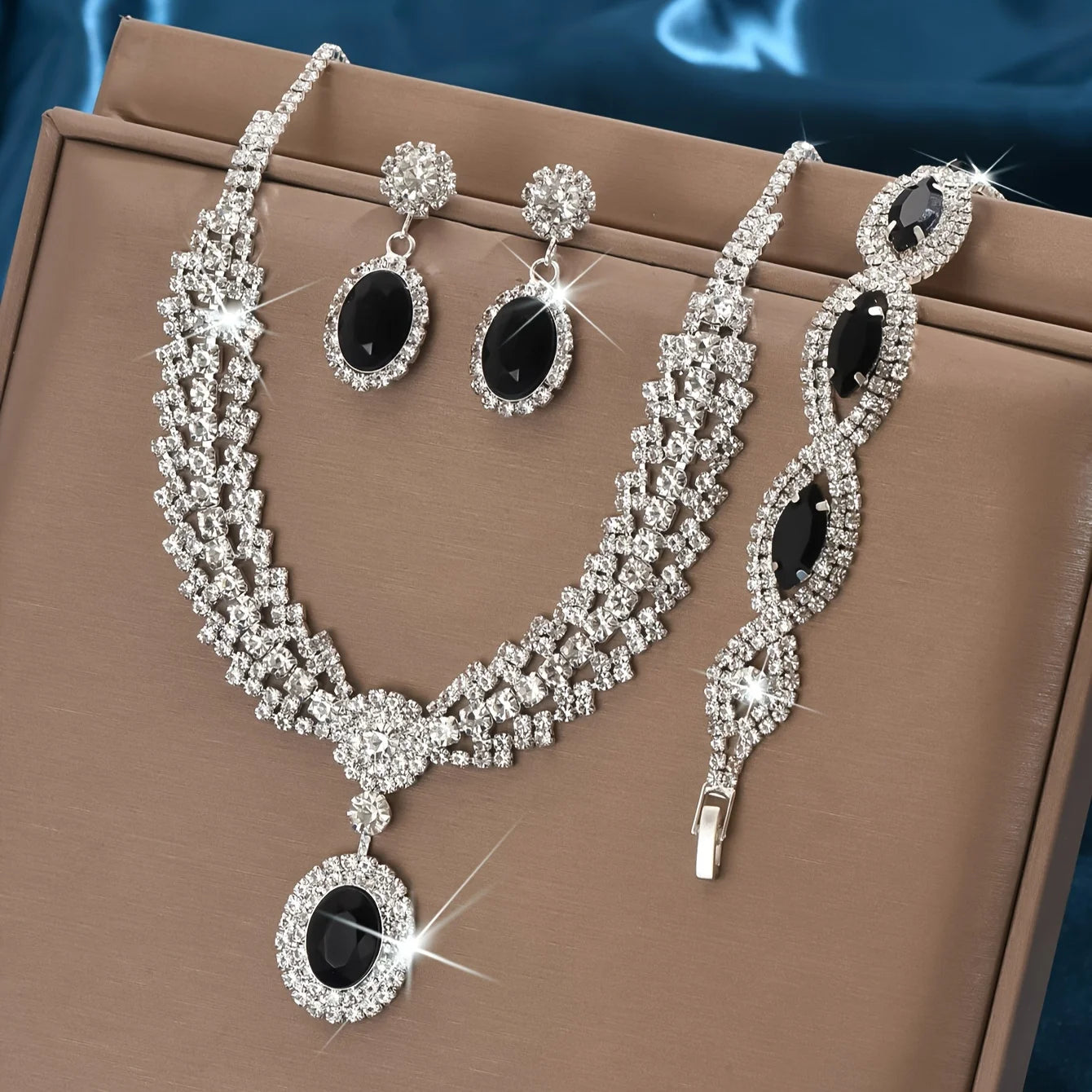 Elegant Bridal Jewelry Set – Crystal Necklace & Earrings Set (Multiple Colors)