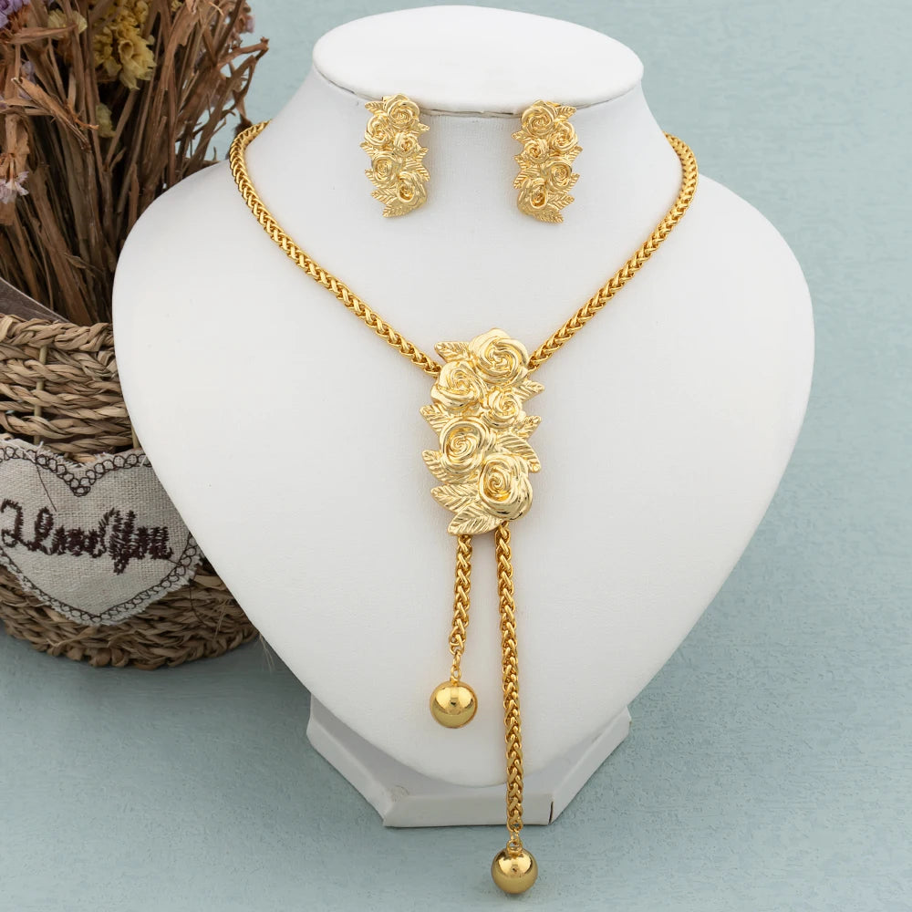 New Fashion Gold-Plated Jewelry Set – Necklace & Drop Earrings Set for Women