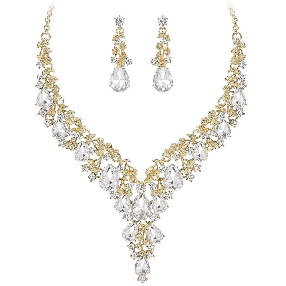 Luxury Crystal Rhinestone Jewelry Set – Necklace & Earrings Bridal Wedding Set