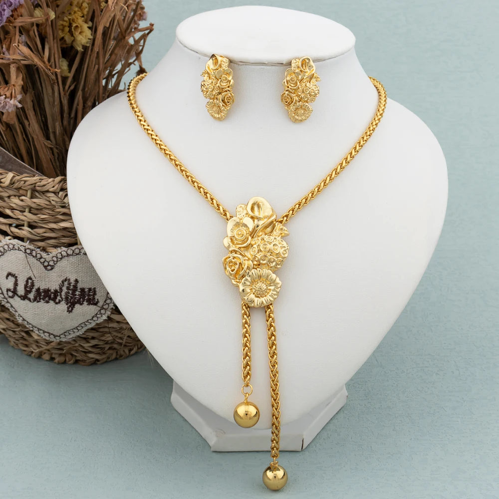 New Fashion Gold-Plated Jewelry Set – Necklace & Drop Earrings Set for Women