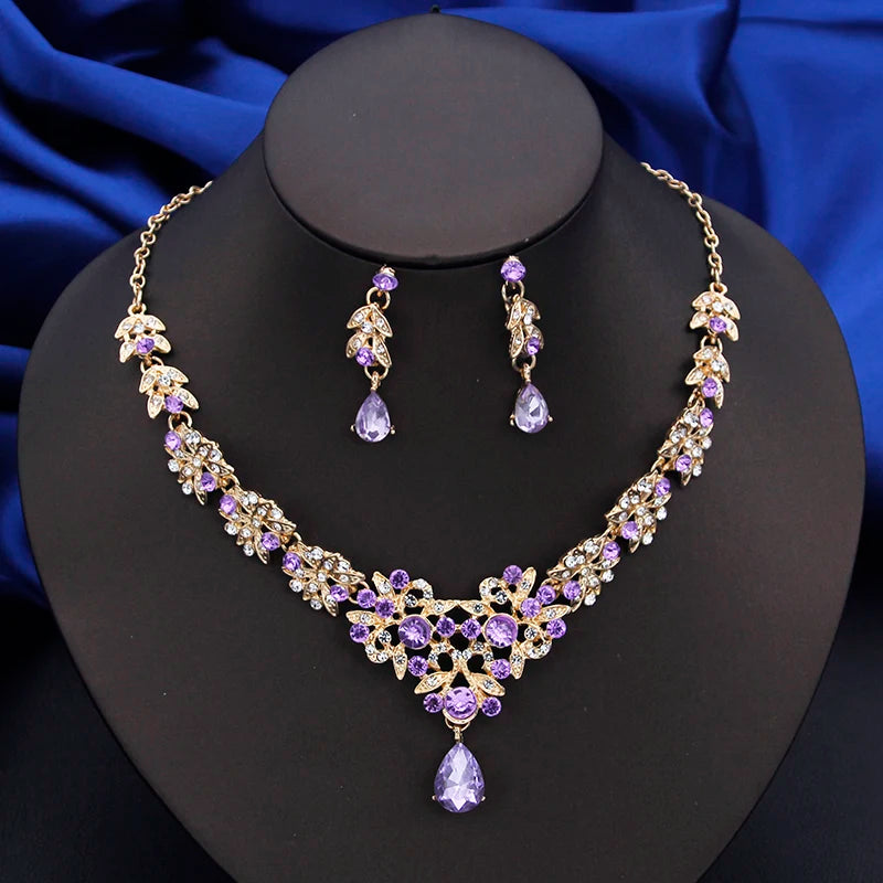 Elegant Red Bridal Necklace & Earrings Set