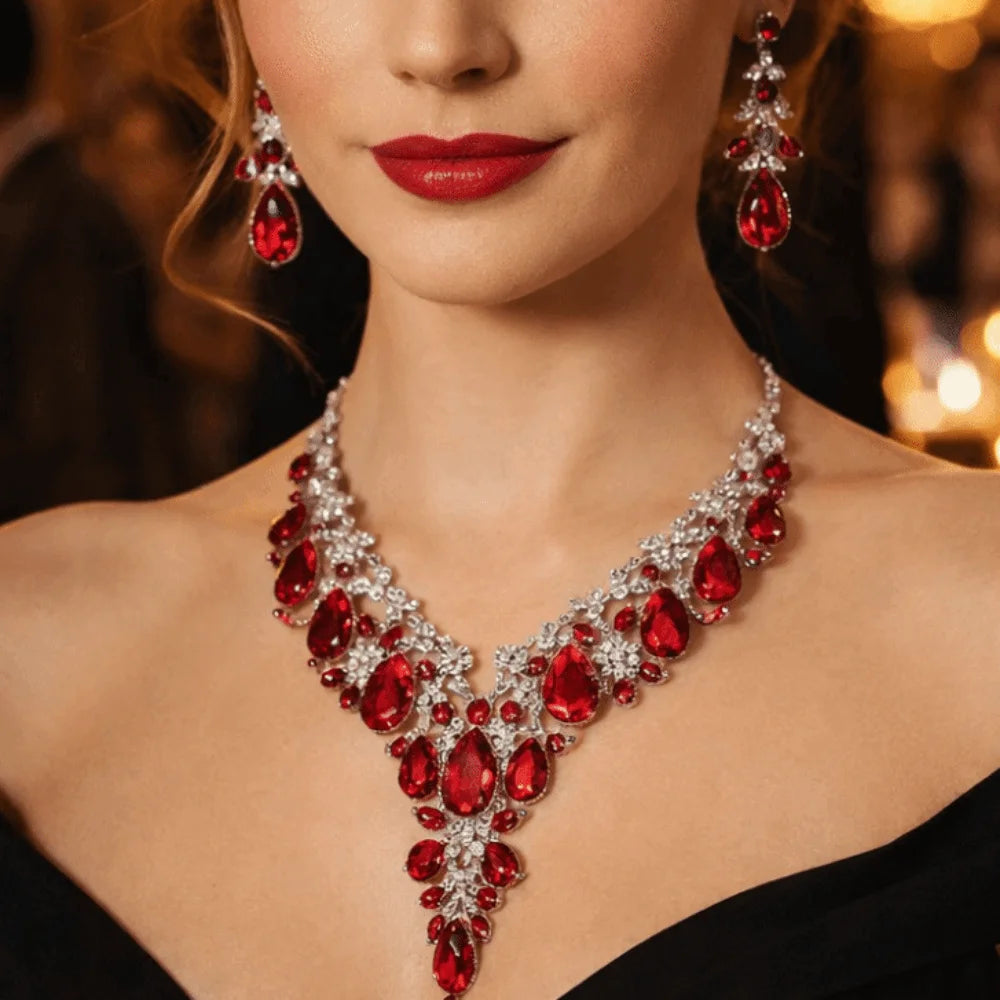 Luxury Crystal Rhinestone Jewelry Set – Necklace & Earrings Bridal Wedding Set