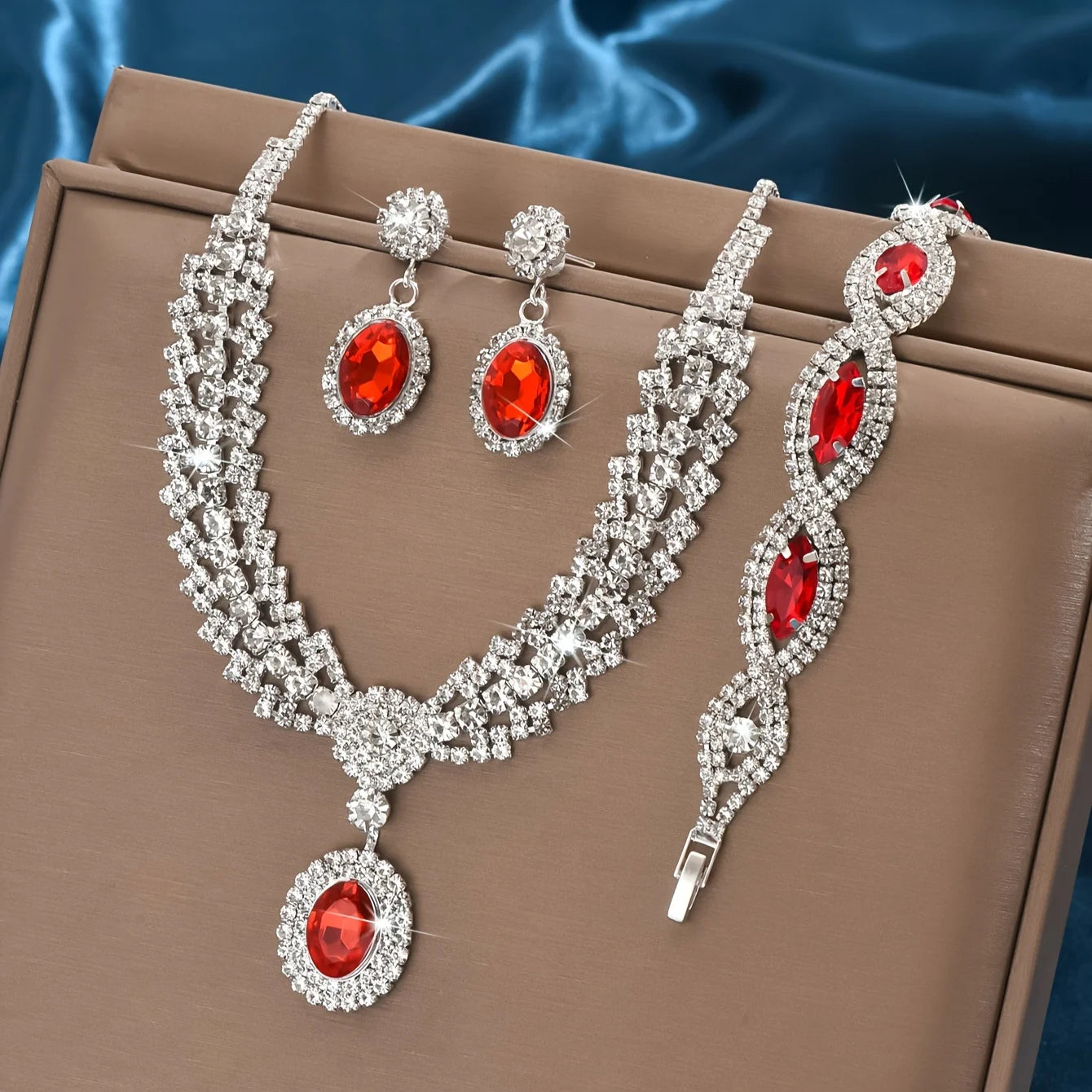 Elegant Bridal Jewelry Set – Crystal Necklace & Earrings Set (Multiple Colors)