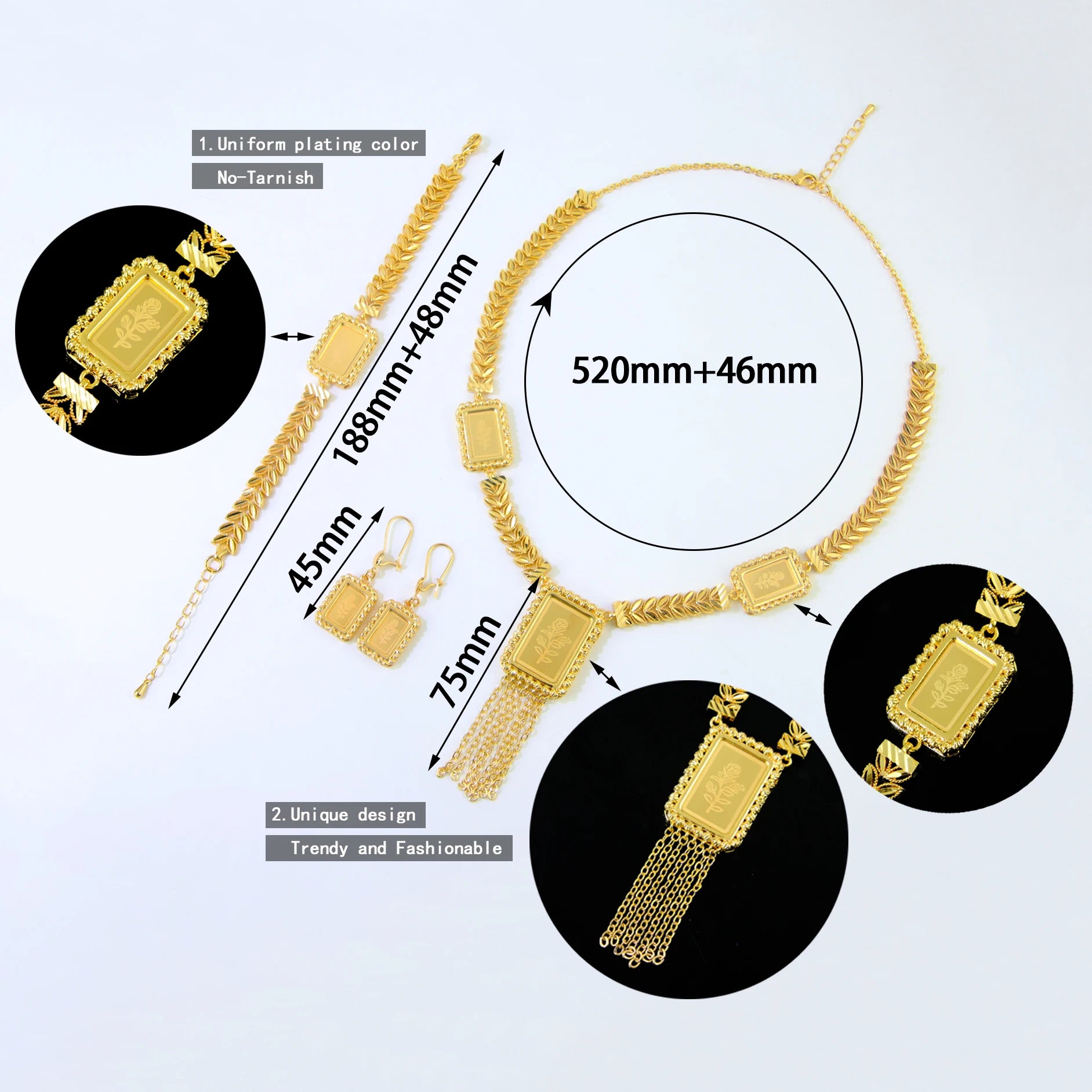 Luxury Dubai Bridal Gold Jewelry Set – Necklace, Bracelet & Earrings