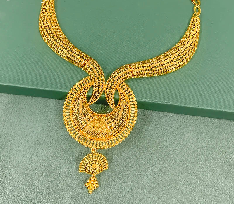 Bohemian Gold-Plated Necklace & Earrings Set