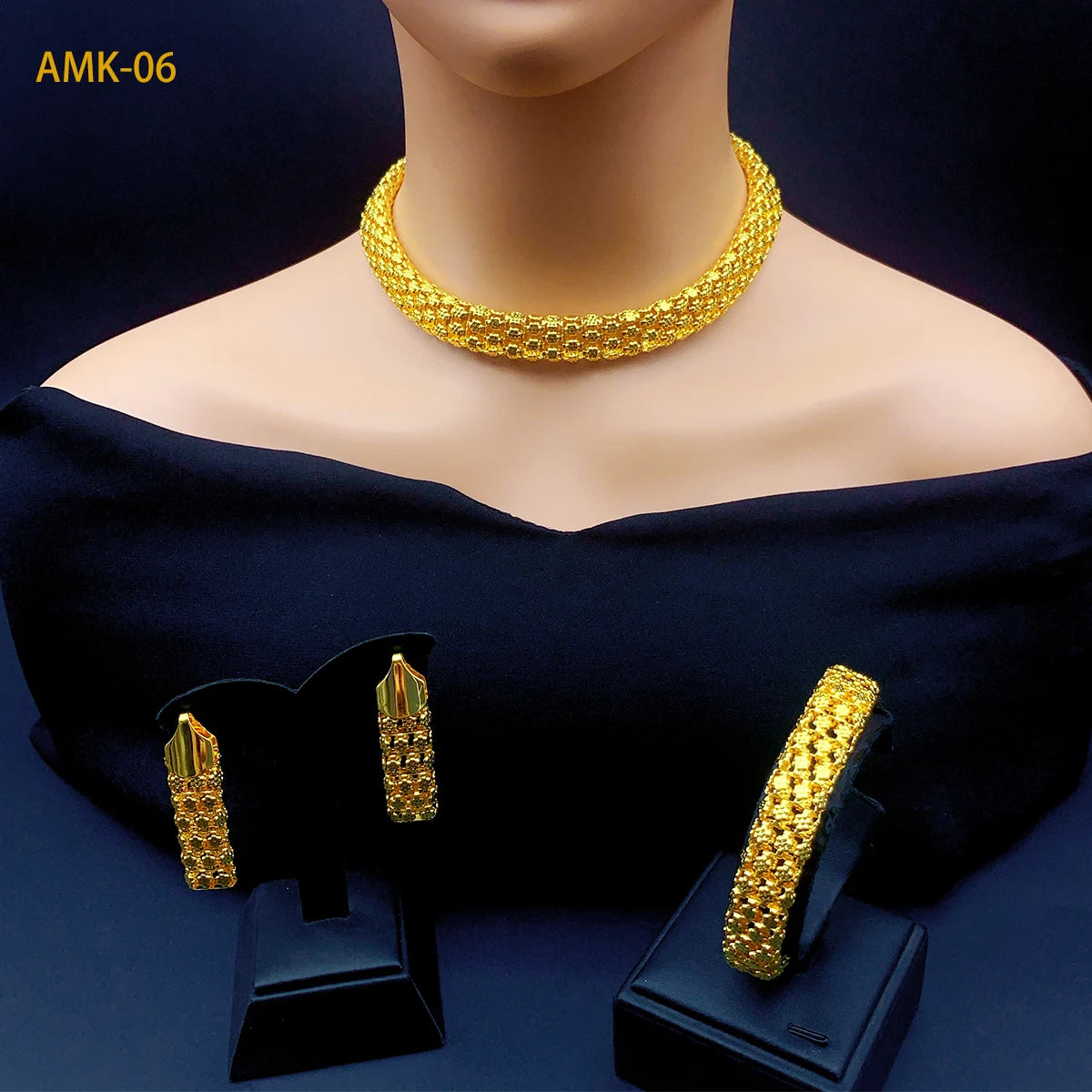 Luxury Gold Statement Necklace & Earrings Set – Bridal & Special Occasion Jewelry