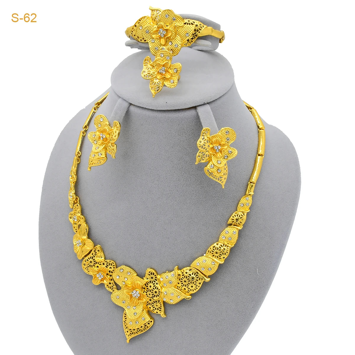 Luxury Indian Bridal Jewelry Set – 24K Gold Color Ethiopian Dubai Necklace & Earrings for Women